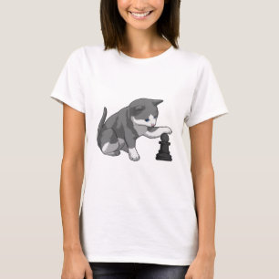 Kat bij schaken met schaakstuk loper t-shirt