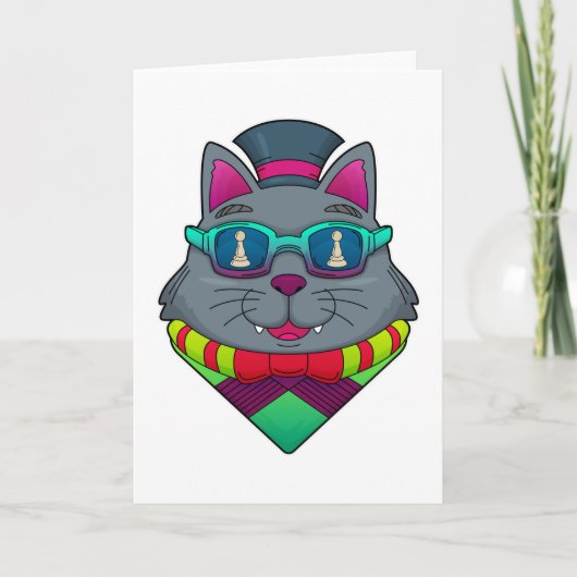 Kat bij schaken met schaakstuk Pion Kaart (Voorkant)