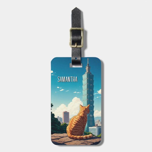 Kat bij Taipei 101 Taiwan Bagagelabel (Voorkant verticaal)