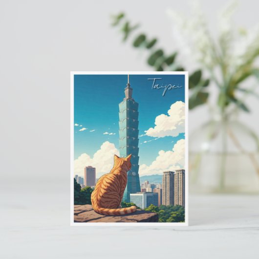 Kat bij Taipei 101 Taiwan Briefkaart (Staand voorkant)