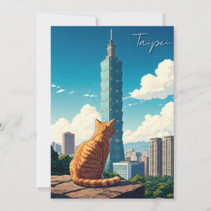 Kat bij Taipei 101 Taiwan Feestdagenkaart