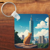 Kat bij Taipei 101 Taiwan Sleutelhanger (Voorkant)