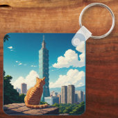 Kat bij Taipei 101 Taiwan Sleutelhanger (Achterkant)