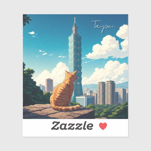 Kat bij Taipei 101 Taiwan Sticker (Vel)