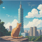 Kat bij Taipei 101 Taiwan Sticker (Voorkant)