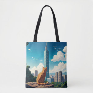 Kat bij Taipei 101 Taiwan Tote Bag