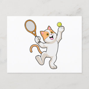 Kat bij tennis met tennisracket briefkaart