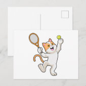 Kat bij tennis met tennisracket briefkaart (Voorkant / Achterkant)