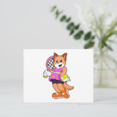Kat bij tennis met tennisracket briefkaart (Staand voorkant)