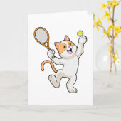 Kat bij tennis met tennisracket kaart (Gele Bloem)