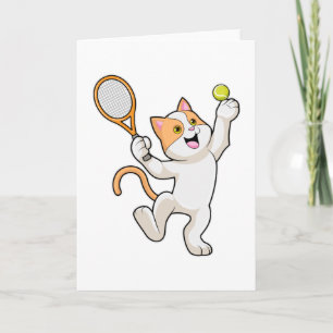 Kat bij tennis met tennisracket kaart