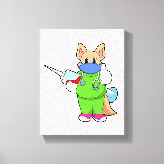 Kat bij vaccinatie met spuit canvas afdruk (Voorkant)