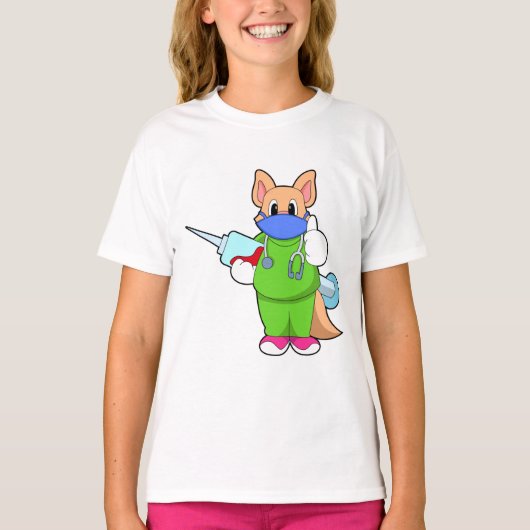 Kat bij vaccinatie met spuit t-shirt (Voorkant)