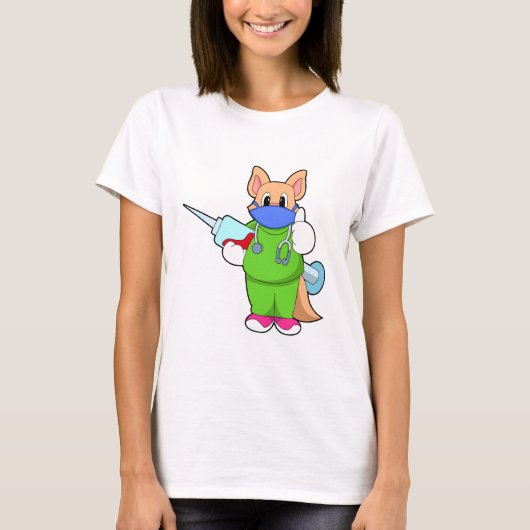 Kat bij vaccinatie met spuit t-shirt (Voorkant)