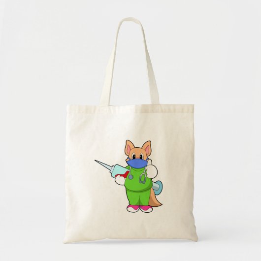 Kat bij vaccinatie met spuit tote bag (Voorkant)
