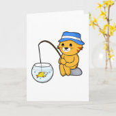 Kat bij vissen met vis in glas kaart (Gele Bloem)