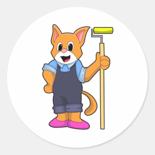 Kat bij Wallpapering met drukrol Ronde Sticker (Voorkant)