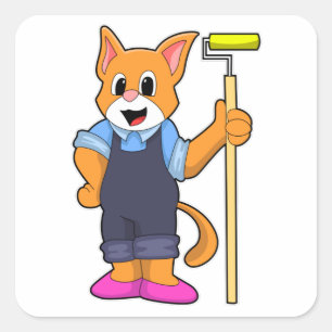 Kat bij Wallpapering met drukrol Vierkante Sticker