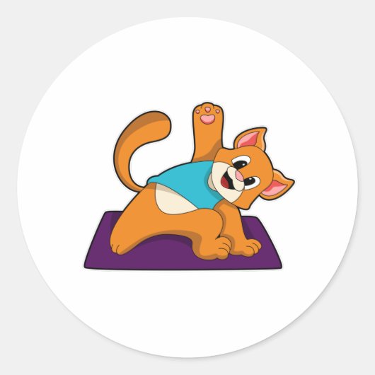 Kat bij Yoga met Yoga mat Ronde Sticker (Voorkant)