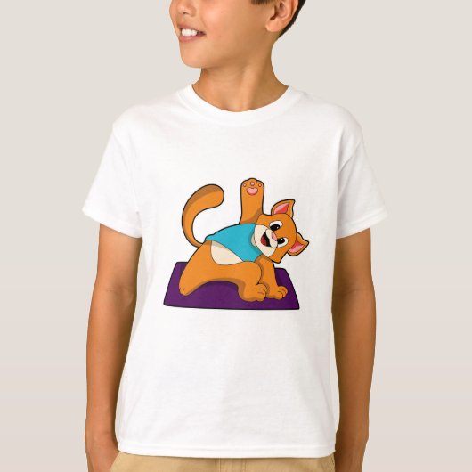 Kat bij Yoga met Yoga mat T-shirt (Voorkant)