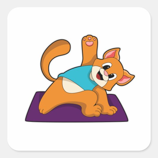 Kat bij Yoga met Yoga mat Vierkante Sticker (Voorkant)