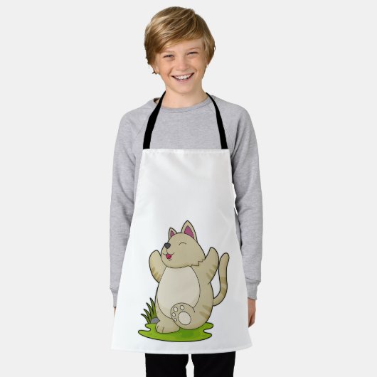 Kat bij Yoga Schort (Gedragen)