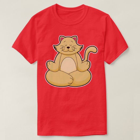Kat bij Yoga Stretching oefening in Cross-legged T-shirt (Design voorkant)