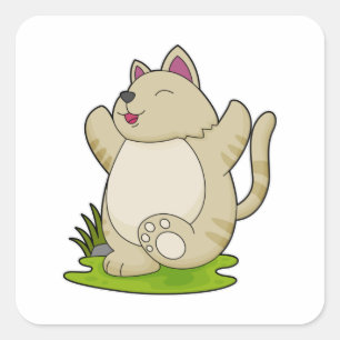 Kat bij Yoga Vierkante Sticker