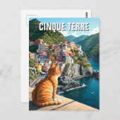 Kat bij zonsondergang Cinqua Terra Magnet Briefkaart (Voorkant / Achterkant)