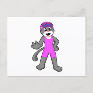 Kat bij zwemmen met zwempak briefkaart