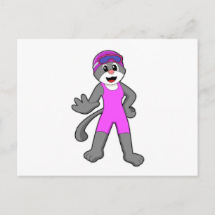 Kat bij zwemmen met zwempak briefkaart