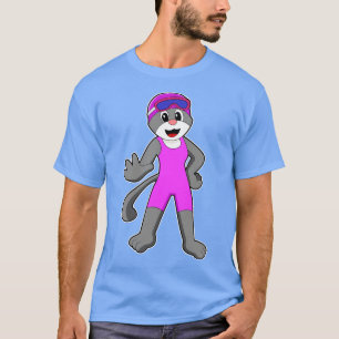Kat bij zwemmen met zwempak t-shirt