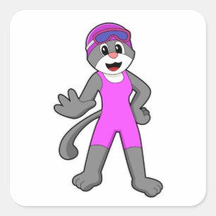 Kat bij zwemmen met zwempak vierkante sticker
