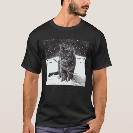 Kat bijt in sneeuw t-shirt (Voorkant)