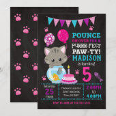 Kat Birthday Invitation / Girl Kitten Party Kaart (Voorkant / Achterkant)
