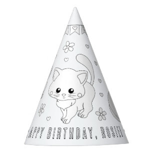 Kat Birthday Party - Kleur uw eigen partijtje Pet Feesthoedjes