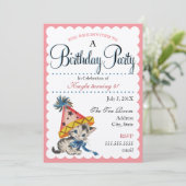 Kat Birthday Party | Retro Birthday-uitnodigingen Kaart (Staand voorkant)