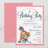 Kat Birthday Party | Retro Birthday-uitnodigingen Kaart (Voorkant / Achterkant)
