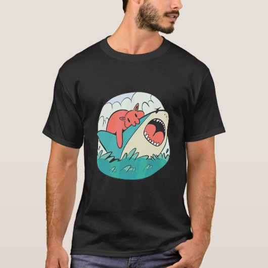 Kat Biting Shark T-shirt (Voorkant)