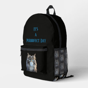 Kat blaast blauwe kauwgom "Het is een Purfect Day" Bedrukte Rugzak