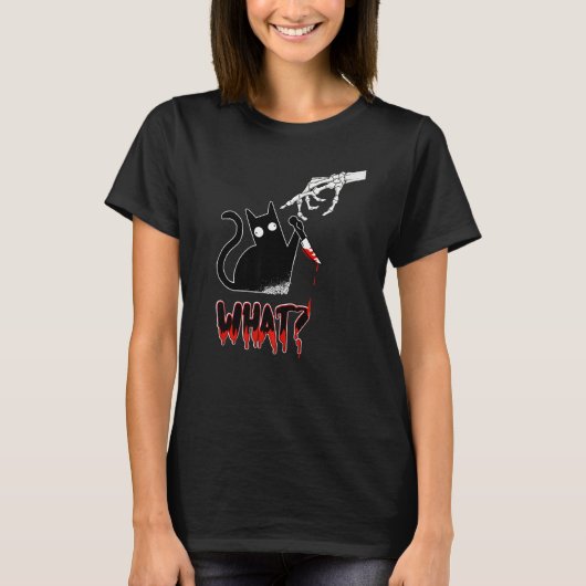 Kat Black Lover Skeleton Hand Murderous Cat Knif W T-shirt (Voorkant)