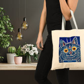 Kat blauw aangepaste naam artistieke caleidoscoop  tote bag