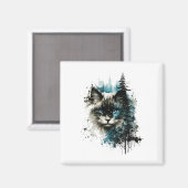 Kat Blauwe Ogen Kat Motief Kunst Bos Dier Kat Magneet (Voorkant / Achterkant)