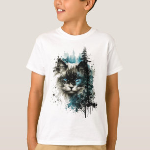 Kat Blauwe Ogen Kat Motief Kunst Bos Dier Kat T-shirt