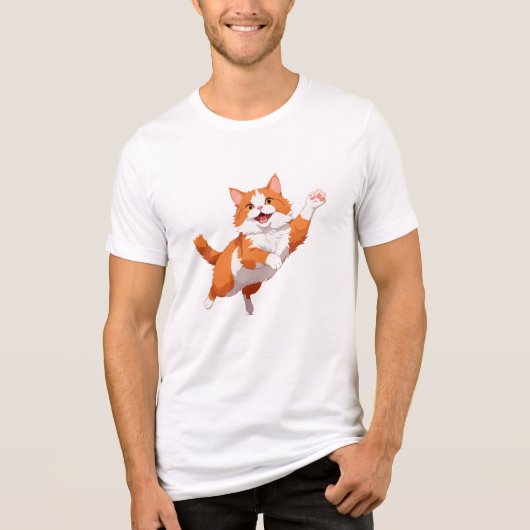 Kat blij speels plezier springen in de lucht vreug Tri-Blend shirt (Voorkant)