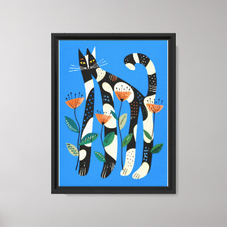 Kat & bloem aquarel canvasprint canvas afdruk