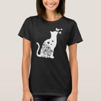 Kat Bloem Vlinder Bloemen Vrouwen Meisjes Kat Mam T-shirt
