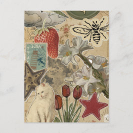 Kat bloemcollagepatroon – Schattig artistiek ontwe Briefkaart