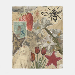 Kat bloemcollagepatroon – Schattig artistiek ontwe Fleece Deken