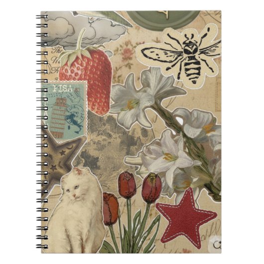 Kat bloemcollagepatroon – Schattig artistiek ontwe Notitieboek (Voorkant)